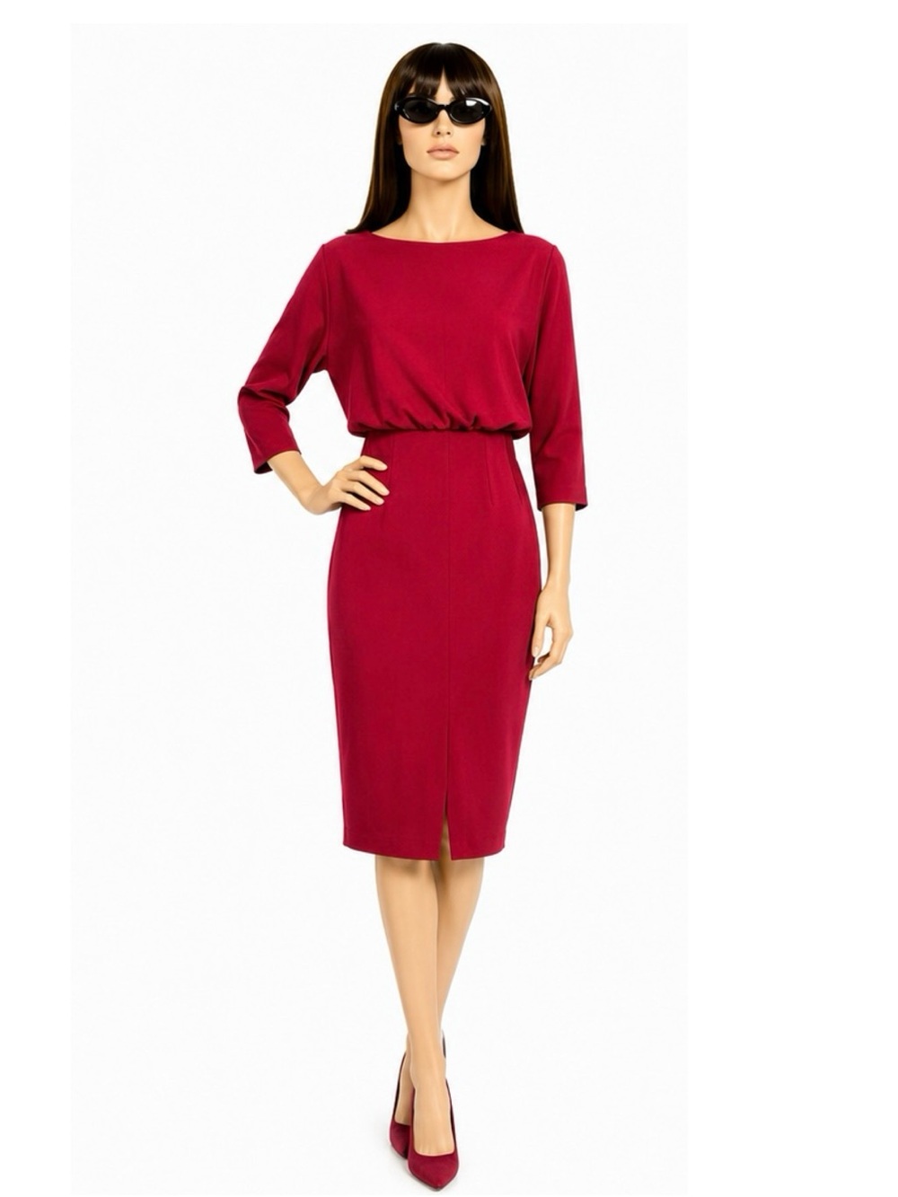 Badgley Mischka Red Boat Neck Blouson Sheath Dress Textured Knit Size Xs — image 4 of 8